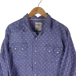 Levis Modern Men XXL Blue Fleur De Lis Western Peral Snap Long Sleeve Shirt